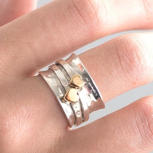Herz Spinner Ring, 925 Sterling Silber Ring, Frauen Ring, Silber Spinner Band, gehämmert Spinner Ring, Geschenk für sie
