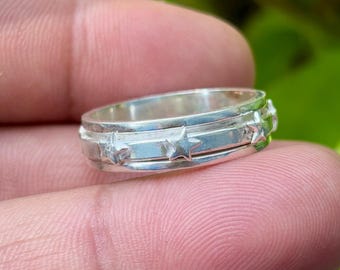 Sterling Silver Star Spinner Ring: Handmade Artisan Band