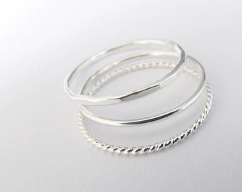 Silver Stacking Ring Set,Textured Ring Set,Textured Rings,Faceted Ring,Boho Ring Set,Stacking Rings,Boho Chic,Beaded Rings,Multi Texture