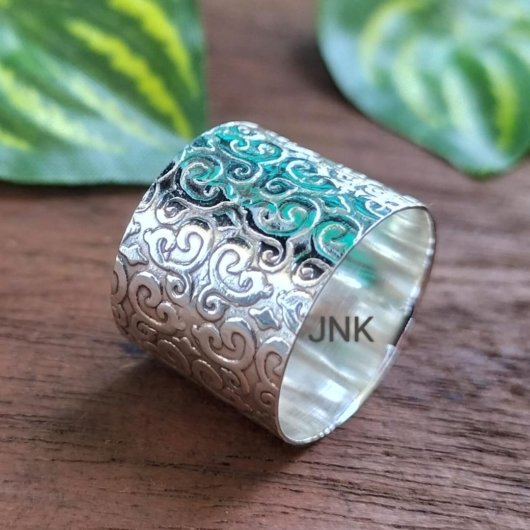 Handmade Sterling Silver Wide Band Ring: Engraved Boho Thumb Ring - Etsy