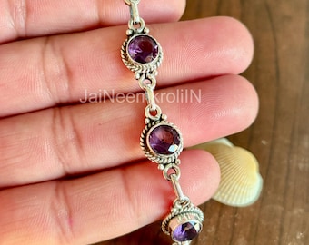 Amethyst Bracelet: Sterling Silver Boho Jewelry, Adjustable Gemstone