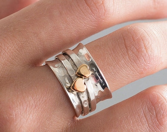 Heart Spinner Ring, 925 Sterling Silver Ring, Women Ring, Silver Spinning Band, Hammered Spinner Ring, Gift For Her
