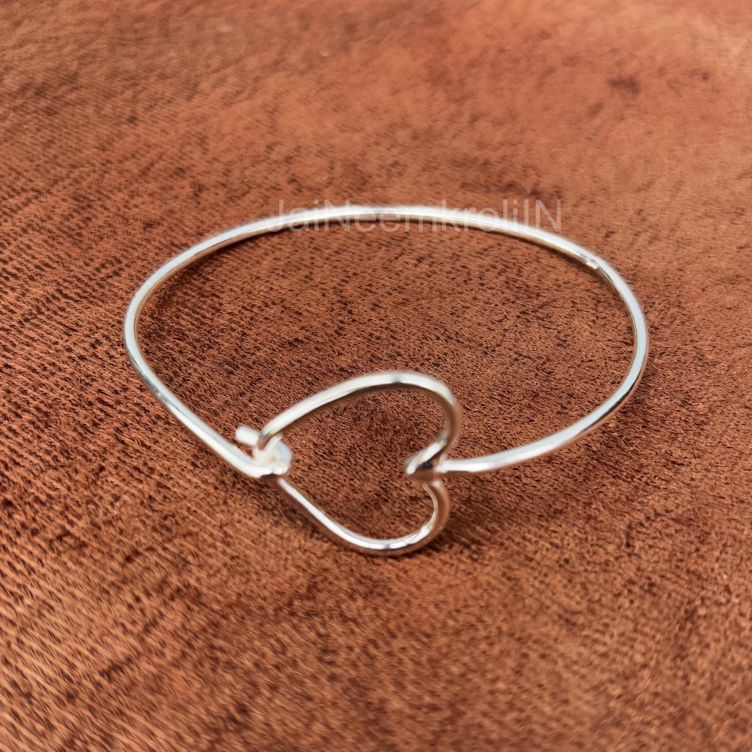 Handmade Sterling Silver Heart Bangle: Hammered Wire Design - Etsy