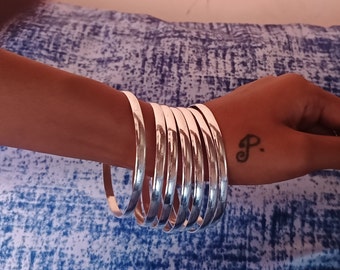 Set of 7 Bangles, 925 Sterling Silver Stacking Plain Bangles For Women, Semanario, Stacking Bracelets, 7 Day Bangles, Half Round Bangles.