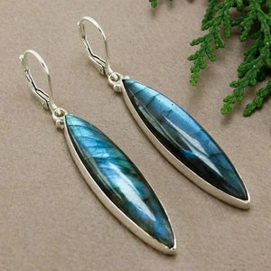 Natural Blue Labradorite Earring, 925 Silver Earring, Handmade Silver Earring, Dangle Earring, Marquise Earring, Boho Earring, Women Earring