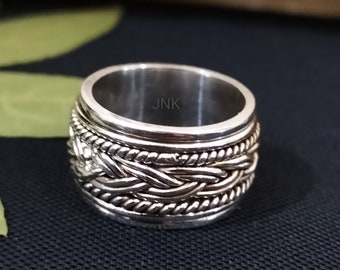 Sterling Silver 925 Thick Wide Band ring/ Chunky fidget Meditation Ring/ Birthday gift/ Best gift for her/ Unique gift/ Anniversary ring