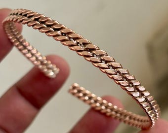 Cuban Link Open Cuff Bracelet, Solid Copper Bangle, Modern Everyday Jewelry