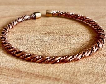 Handcrafted Solid Copper Bangle: Thick Twisted Design