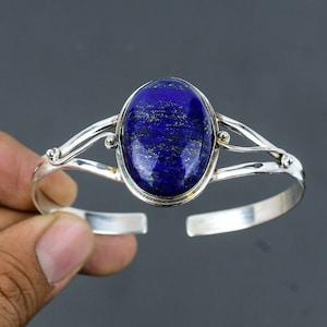 Lapis Lazuli Bangle 925 Sterling Silver Cuff Bracelet Gemstone Jewelry Adjustable Cuff Bracelet Handmade Unique Style Bangle Gift For Mother