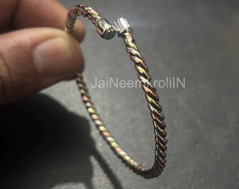 3 Metal Astrological Bangle: Sterling Silver, Copper, Brass