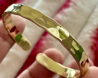 Handcrafted Hammered Brass Bracelet | Rustic Gold Tone Bangle | Artisan Jewelry Gift