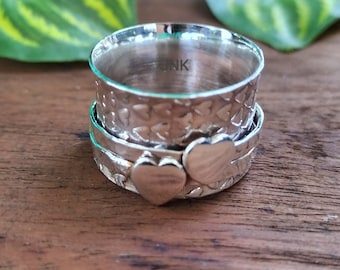 Handcrafted Heart Pattern Designer Wide band Spinner ring for Women