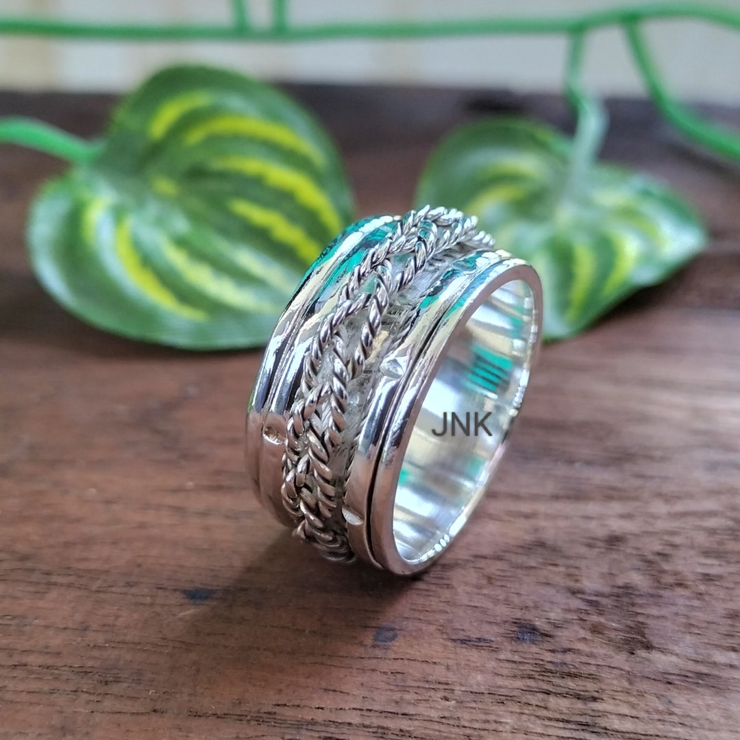 Sterling Silver Spinner Ring: Braided Anxiety Meditation Band - Etsy