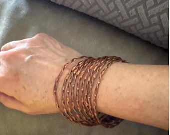 Handmade Copper Bangle Bracelet Set: Boho Hippie Jewelry