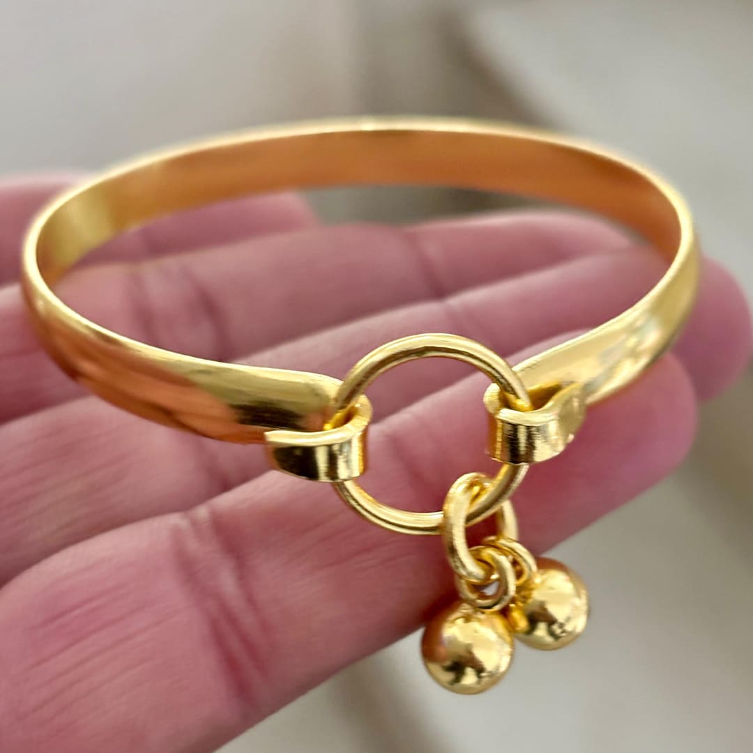 Gold Tone Sterling Silver Bangle | Dangling Beads, Minimalist Bracelet ...