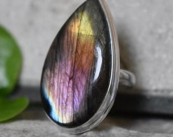 Bague labradorite en argent sterling 925 - Bague labradorite naturelle - Bague labradorite - Bague faite main - Bague pour femme - Bague design