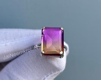 Handmade Ametrine Sterling Silver Ring: Boho Statement Jewelry
