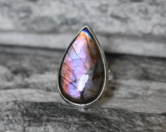 Natural Labradorite ring, natural Labradorite ring,925 silver Labradorite ring , purple spectrolite ring , purple spectrolite ring