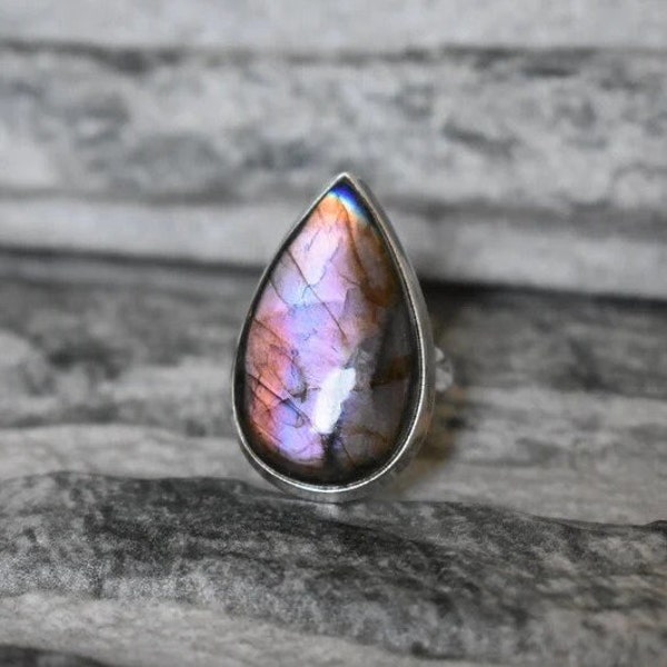 Natural Labradorite ring, natural Labradorite ring,925 silver Labradorite ring , purple spectrolite ring , purple spectrolite ring