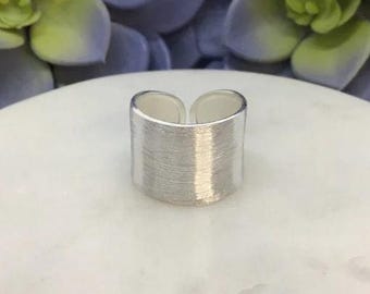 Silver Plain Wide Band Ring, Shiny Polished Wide Ring, Chunky Statement Ring, Open Adjustable Ring, Matt silver ring
