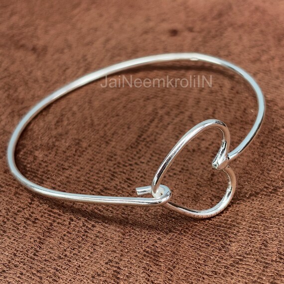 Handmade Sterling Silver Heart Bangle: Hammered Wire Design - Etsy