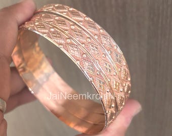 Handmade Copper Bangle Bracelet Set: Artisan Pattern Stacking bangles