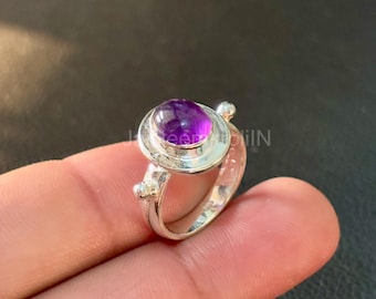 Handmade Silver Amethyst Ring, Boho Gemstone Jewelry