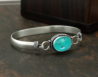 Handgemaakte turkooizen edelsteen armband: 925 sterlingzilveren manchet