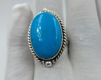 Anillo ovalado de turquesa, plata de ley, joyería vintage para mujer.