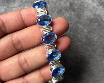Tanzanite Sterling Silver Bracelet: Handmade Oval Gemstone, Boho Jewelry
