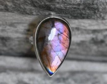 Natural Labradorite 925 Sterling Silver Ring: Handmade Spectrolite Band