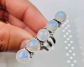 925 Silver Moonstone Statement Ring: Handmade Multi Stone Band