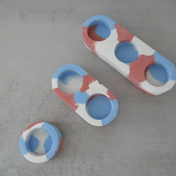 candlesticks / photophores in concrete red - blue - white camo style