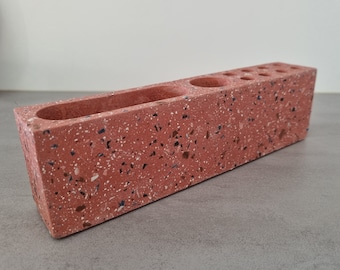 desk organizer in old pink concrete and multi-colored terrazzo