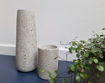 large gray concrete and terrazzo vase