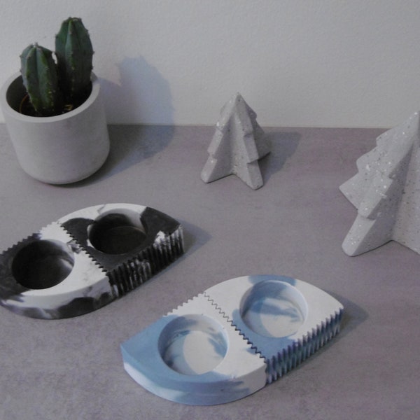 Duo of black and white concrete candle holders