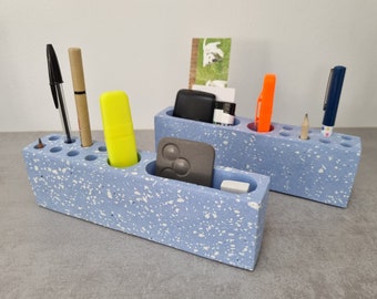 desk organizer in blue concrete and white terrazzo