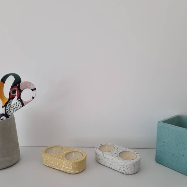 candle holder / photophore in yellow concrete and terrazzo