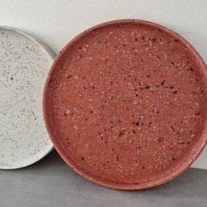 pink concrete top and multicolored terrazzo