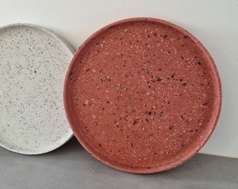 pink concrete top and multicolored terrazzo