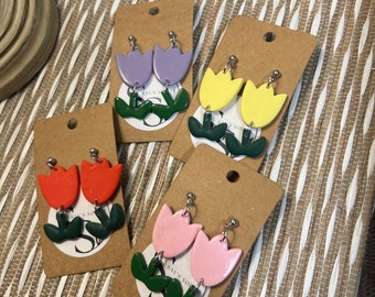Handmade Clay Tulip Earrings