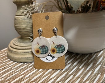 Handmade Clay & Resin Circle Fall Pumpkin Earrings