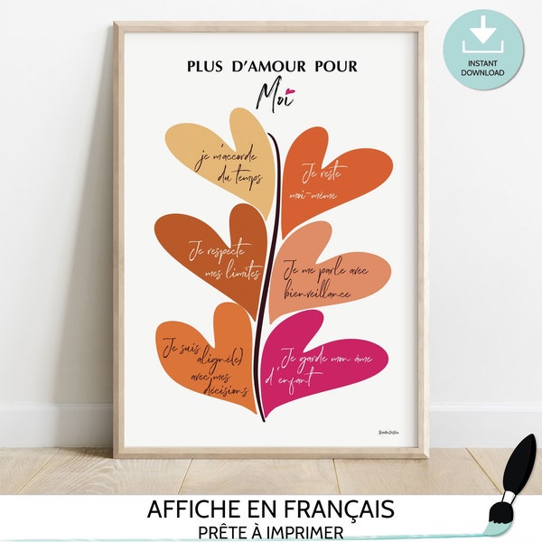 Affiche rose et rouge affirmations quotidiennes français, Décor de chambre preppy, Décor de dortoir girly esthétique