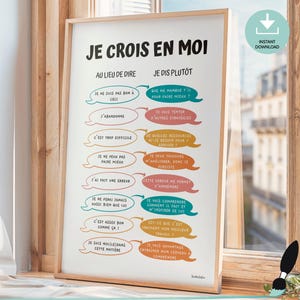 Affirmation quotidienne enfant en français - Décor boho salle de jeux, salle de classe, bureau psychologue scolaire, orthophonie