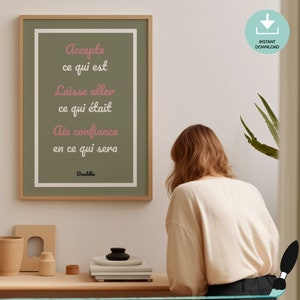 Affiche phrase positive en français, citation de lâcher prise, Affirmation quotidienne, Décor bureau coach de vie, Cadeau de meilleure amie