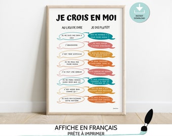 Daily affirmation for kids in French - Boho decor playroom, classroom, school psychologist office, speech therapy