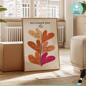 Póster de pensamiento positivo en rosa y rojo, afirmaciones diarias en francés, decoración de dormitorio preppy, decoración estética para dormitorios femeninos.