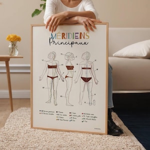 French Acupuncture Meridians, Kinesiology Wall Art Print, Acupuncturist Office Decor, Kinesiologist Gift, Chinese Medicine Poster