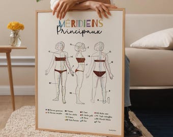 French Acupuncture Meridians, Kinesiology Wall Art Print, Acupuncturist Office Decor, Kinesiologist Gift, Chinese Medicine Poster