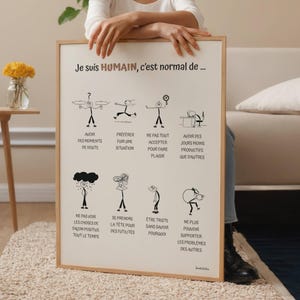 Ich bin ein Mensch - Französisches Poster zur psychischen Gesundheit, CBT-Tool, Therapiebüro-Dekor, Sozialarbeiter, Psychologe